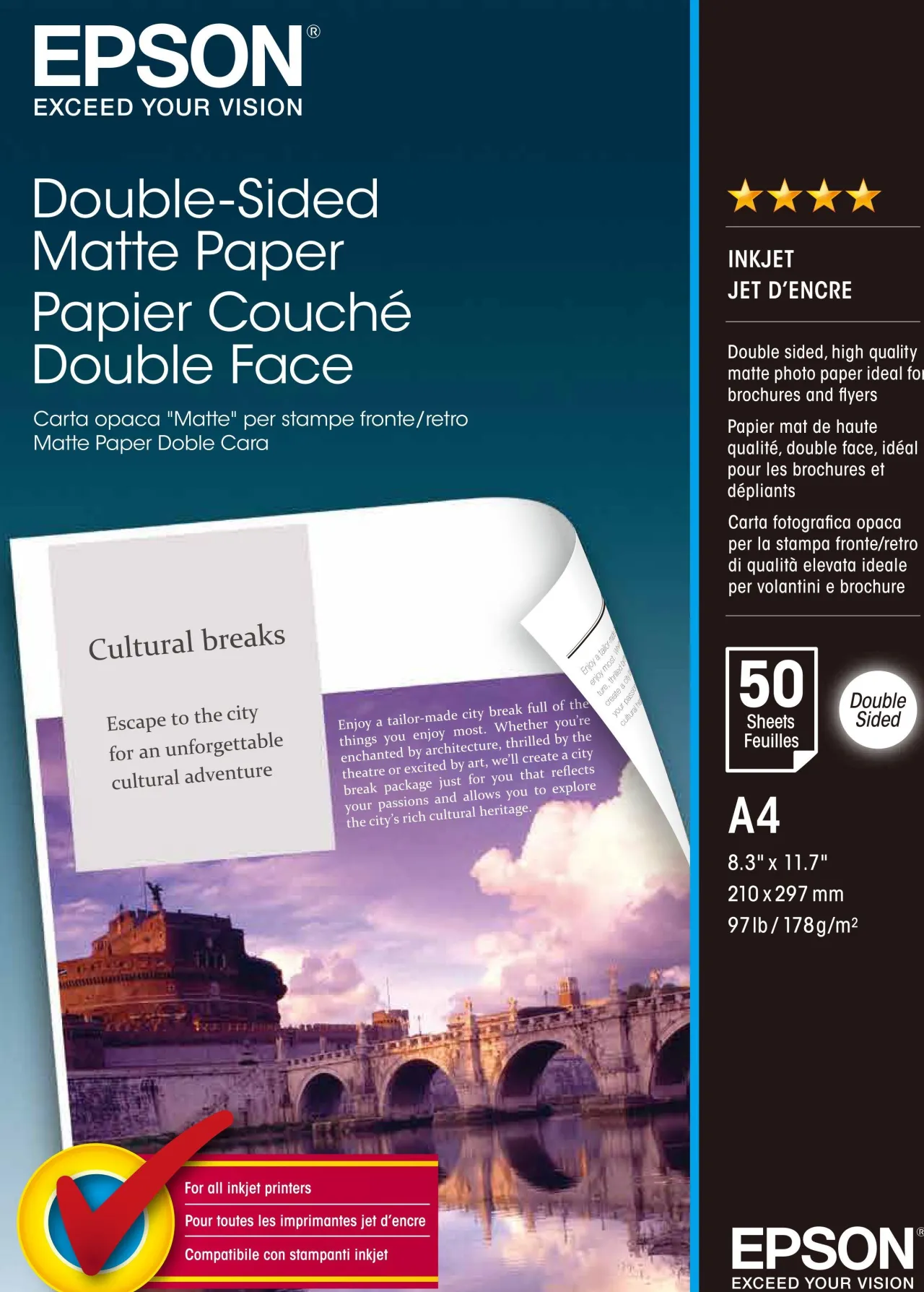 Papier<Epson Double-Sided Matte Paper, DIN A4, 178g/m2, 50 Sheets