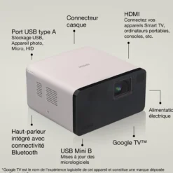 Projecteurs<Epson EF-21G, Mini projecteur laser, 1 000 lumens, Affichage jusqu’à 150 pouces, Google TV™ et haut-parleur Bluetooth, Portable