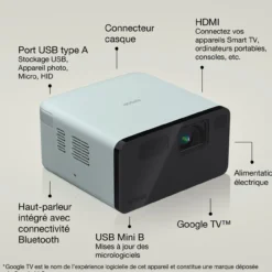 Projecteurs<Epson EF-21G, Mini projecteur laser, 1 000 lumens, Affichage jusqu’à 150 pouces, Google TV™ et haut-parleur Bluetooth, Portable