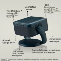 Projecteurs<Epson EF-22N, Mini projecteur laser, 1 000 lumens, Affichage jusqu’à 150 pouces, Google TV™ et haut-parleur Bluetooth, Portable