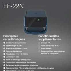 Projecteurs<Epson EF-22N, Mini projecteur laser, 1 000 lumens, Affichage jusqu’à 150 pouces, Google TV™ et haut-parleur Bluetooth, Portable