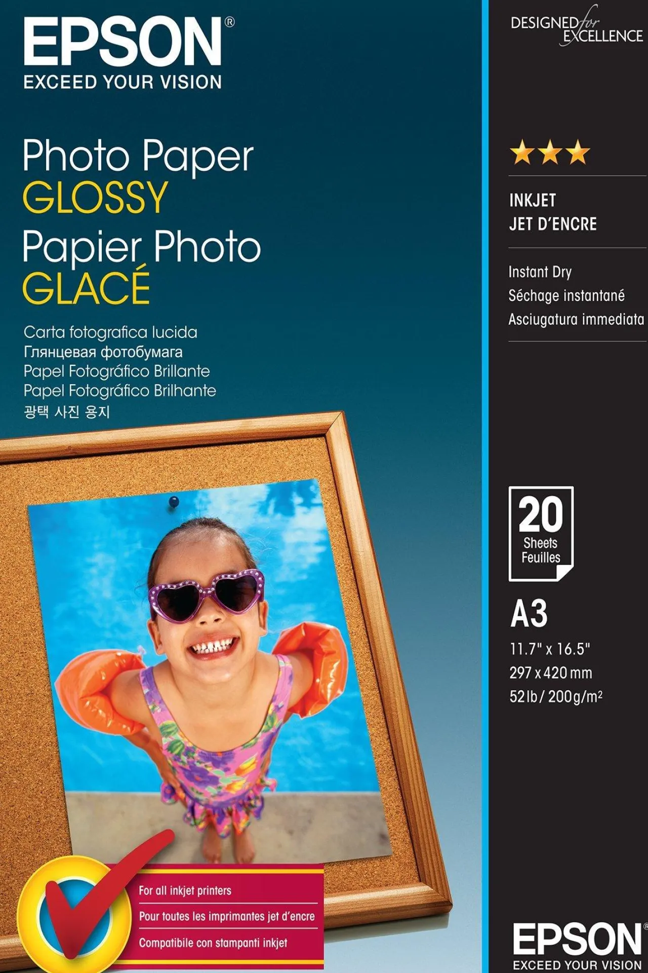 Papier<Epson A3 Glossy Photo Paper 200gsm, 20 sheets
