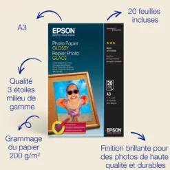 Papier<Epson A3 Glossy Photo Paper 200gsm, 20 sheets