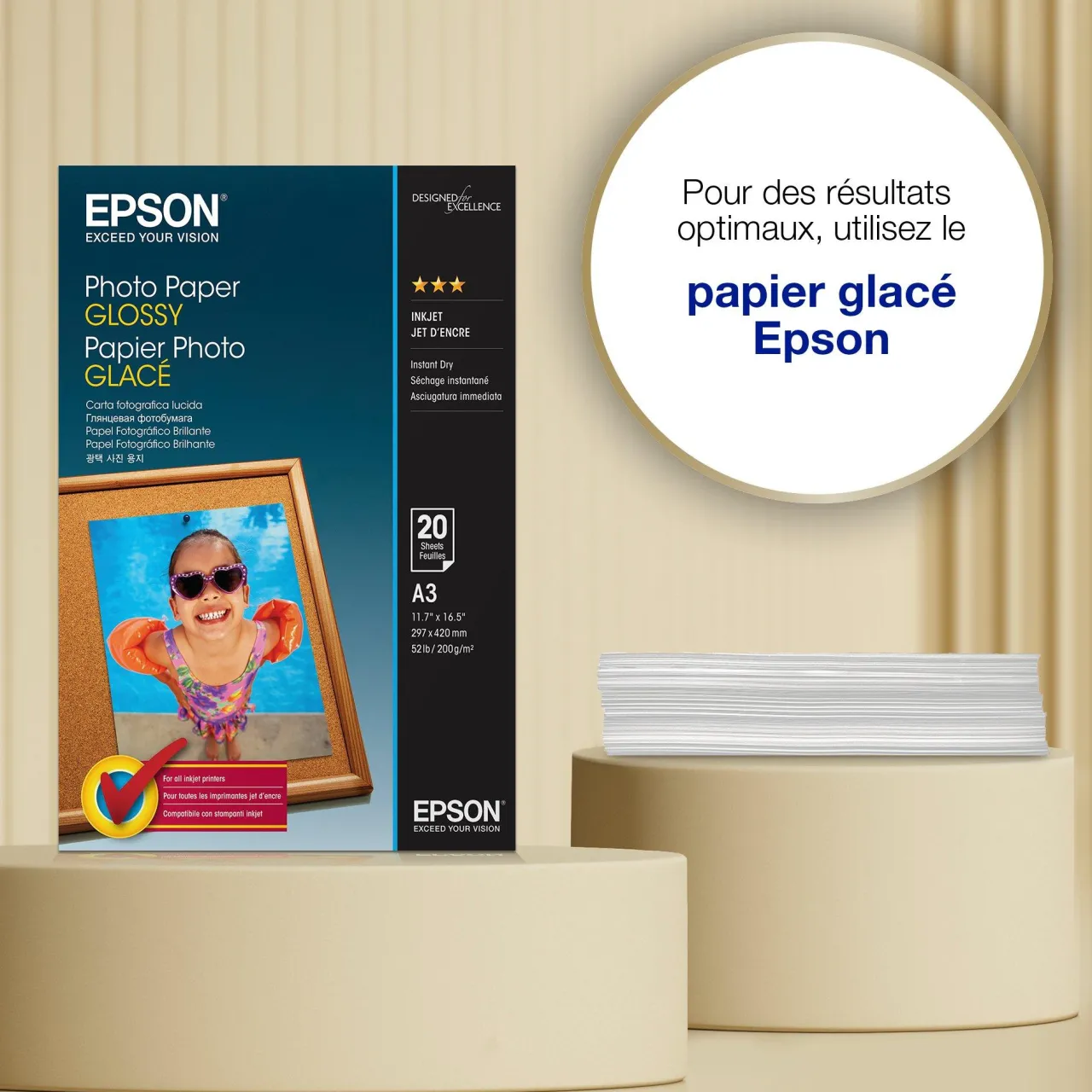 Papier<Epson A3 Glossy Photo Paper 200gsm, 20 sheets