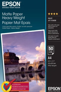 Papier<Epson A4 Matte Paper 167gsm, 50 sheets