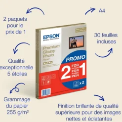 Papier<Epson A4 Premium Glossy Photo Paper 255gsm, 30 sheets