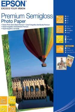 Papier<Epson A4 Premium Semigloss Photo Paper 251gsm, 20 sheets