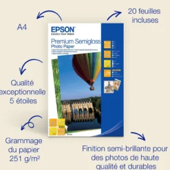 Papier<Epson A4 Premium Semigloss Photo Paper 251gsm, 20 sheets