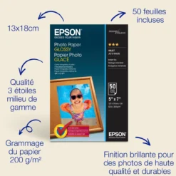 Papier<Epson Glossy Photo Paper (130 x 180mm), 200gsm, 50 sheets