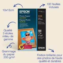 Papier<Epson Glossy Photo Paper (100 x 150mm), 200gsm, 100 sheets