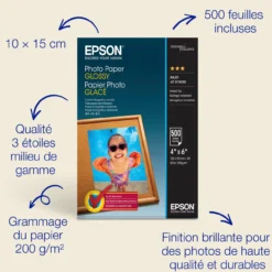 Papier<Epson Glossy Photo Paper (100 x 150mm), 200gsm, 500 sheets