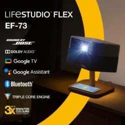 Projecteurs<Epson Lifestudio Flex Édition spéciale luxe — EF-73 Noir profond, Projecteur intelligent portable, Sound by Bose, Google TV, 4K Pro UHD, Chargement sans fil, Usage intérieur/extérieur, Garantie 5 ans*