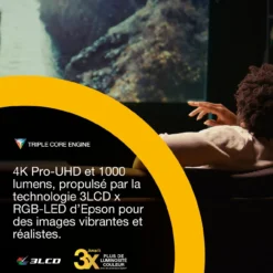 Projecteurs<Epson Lifestudio Flex Édition spéciale luxe — EF-73 Noir profond, Projecteur intelligent portable, Sound by Bose, Google TV, 4K Pro UHD, Chargement sans fil, Usage intérieur/extérieur, Garantie 5 ans*
