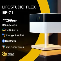 Projecteurs<Epson  Lifestudio Flex EF-71 blanc diamant, Projecteur portatif smart, Sound by Bose, Google TV, HD intégrale, Pied réglable, Usage intérieur/extérieur, Garantie 5 ans*