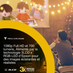 Projecteurs<Epson  Lifestudio Flex EF-71 blanc diamant, Projecteur portatif smart, Sound by Bose, Google TV, HD intégrale, Pied réglable, Usage intérieur/extérieur, Garantie 5 ans*