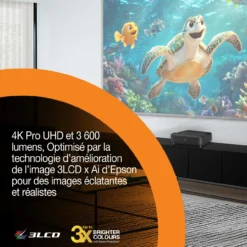 Projecteurs|Dernières Offres<Epson  Lifestudio Grand EH-LS670B Noir métallisé, Projecteur laser intelligent à ultracourte focale, 4K PRO UHD, Sound by Bose, Google TV, taille d’image jusqu’à 120 pouces (305 cm), garantie de cinq ans*