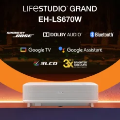Projecteurs|Dernières Offres<Epson  Lifestudio Grand EH-LS670W diamant blanc, Projecteur laser intelligent à ultracourte focale, 4K PRO UHD, Sound by Bose, Google TV, taille d’image jusqu’à 120 pouces (305 cm), garantie de cinq ans*