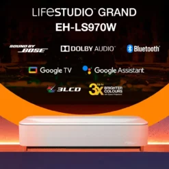 Projecteurs|Dernières Offres<Epson Lifestudio Grand Plus EH-LS970W, Blanc diamant, projecteur laser intelligent à ultracourte focale, résolution home cinéma 4K réelle, Sound by Bose, Google TV