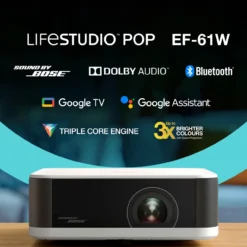 Projecteurs|Dernières Offres<Epson Lifestudio Pop EF-61W blanc diamant, Projecteur portatif smart, Sound by Bose, Google TV, HD intégrale, utilisation en intérieur/extérieur, garantie de 5 ans*