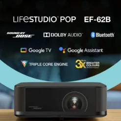 Projecteurs<Epson Lifestudio Pop Plus EF-62B, Projecteur portable qualitatif, Sound by Bose, Google TV, 4K Pro UHD, Utilisation en intérieur/extérieur, Garantie de 5 ans*