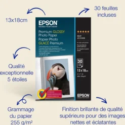 Papier<Epson Premium Glossy Photo Paper (130 x 180mm), 255gsm, 30 sheets