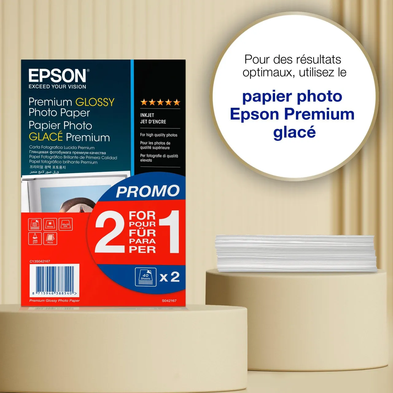 Papier<Epson Premium Glossy Photo Paper (100 x 150mm), 255gsm, 80 sheets