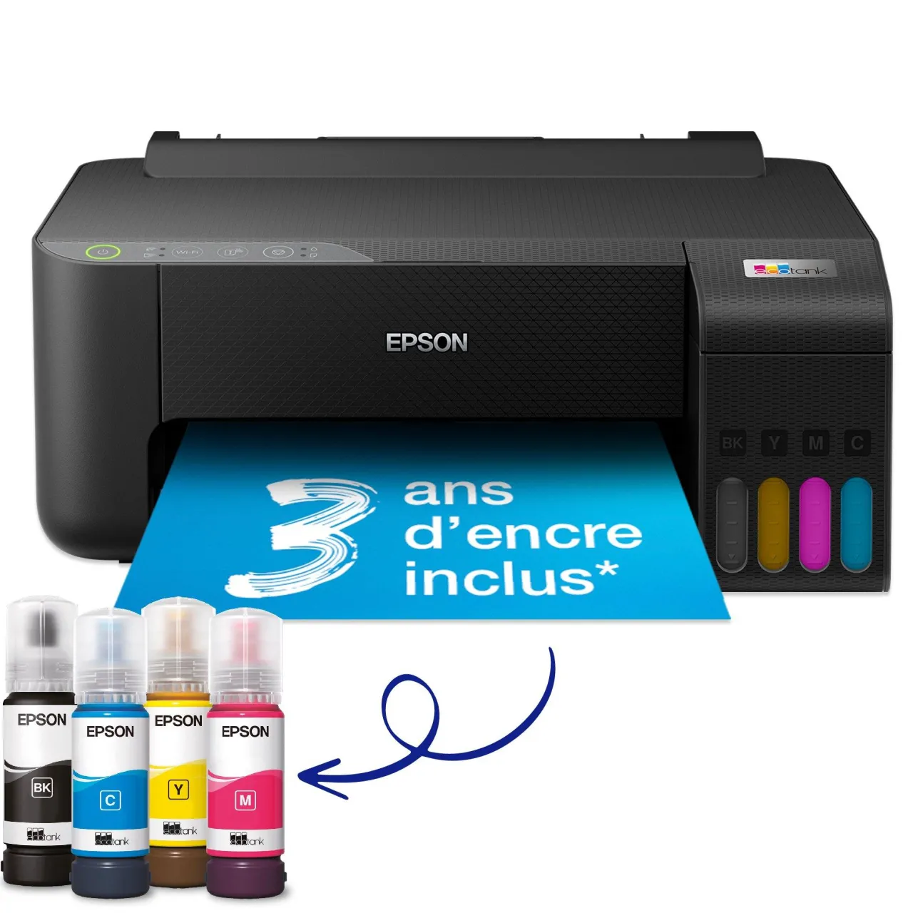 Imprimantes<Epson Imprimante A4 Wi-Fi EcoTank ET-1810 équipée de réservoirs d’encre, avec jusqu’à 3 ans d’encre inclus