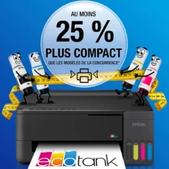 Imprimantes<Epson Imprimante A4 Wi-Fi et AirPrint EcoTank ET-1910 équipée de réservoirs d’encre, avec jusqu’à 3 ans d’encre inclus