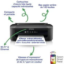Imprimantes<Epson Imprimante Jet d’Encre A4 WorkForce WF-2110W avec connexion Wi-Fi et Ethernet