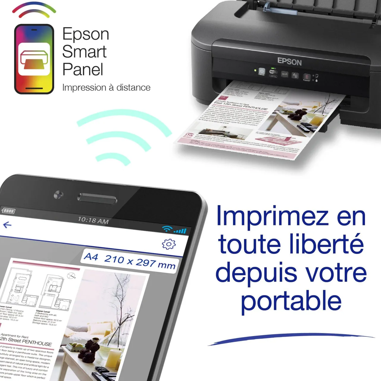 Imprimantes<Epson Imprimante Jet d’Encre A4 WorkForce WF-2110W avec connexion Wi-Fi et Ethernet