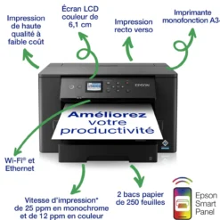 Imprimantes<Epson Imprimante monofonction Jet d’Encre A3+ WorkForce WF-7310DTW avec impression recto verso