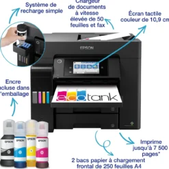 Imprimantes<Epson Imprimante multifonction A4 EcoTank ET-5850 avec Wi-Fi, réservoirs d’encre et fax