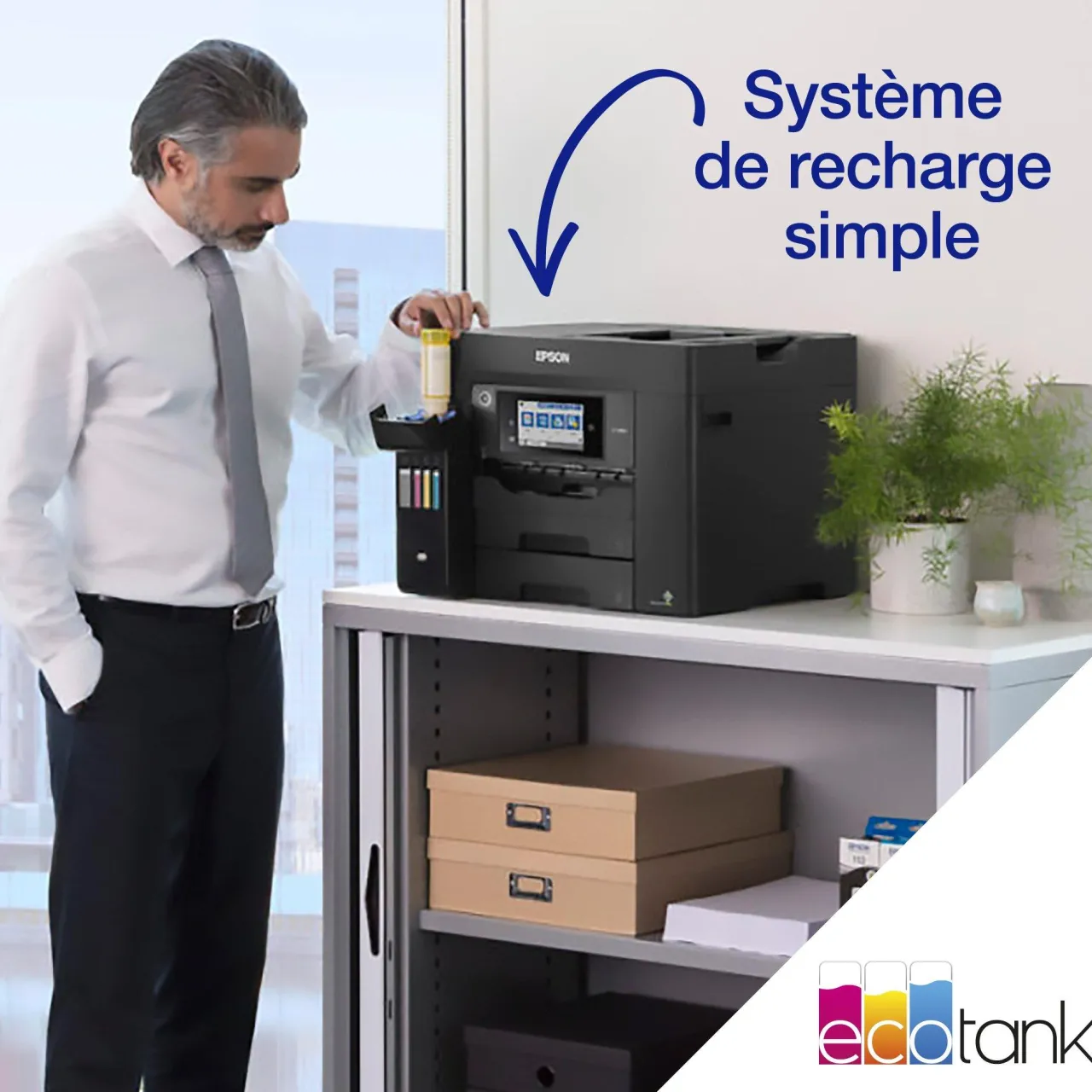 Imprimantes<Epson Imprimante multifonction A4 EcoTank ET-5850 avec Wi-Fi, réservoirs d’encre et fax