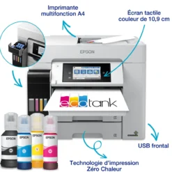 Imprimantes<Epson Imprimante multifonction A4 EcoTank ET-5880 avec Wi-Fi, réservoirs d’encre, scanner, copie et fax