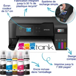 Imprimantes<Epson Imprimante multifonction A4 Wi-Fi EcoTank ET-2840 équipée de réservoirs d’encre, avec jusqu’à 3 ans d’encre inclus