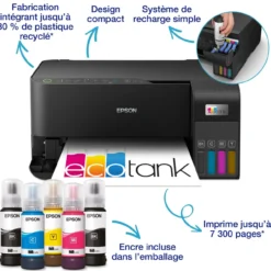 Imprimantes<Epson Imprimante multifonction A4 Wi-Fi EcoTank ET-2830 équipée de réservoirs d’encre, avec jusqu’à 3 ans d’encre inclus