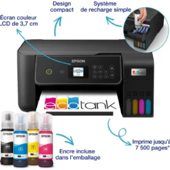 Imprimantes|Dernières Offres<Epson Imprimante multifonction A4 Wi-Fi EcoTank ET-2870 équipée de réservoirs d’encre, avec jusqu’à 3 ans d’encre inclus