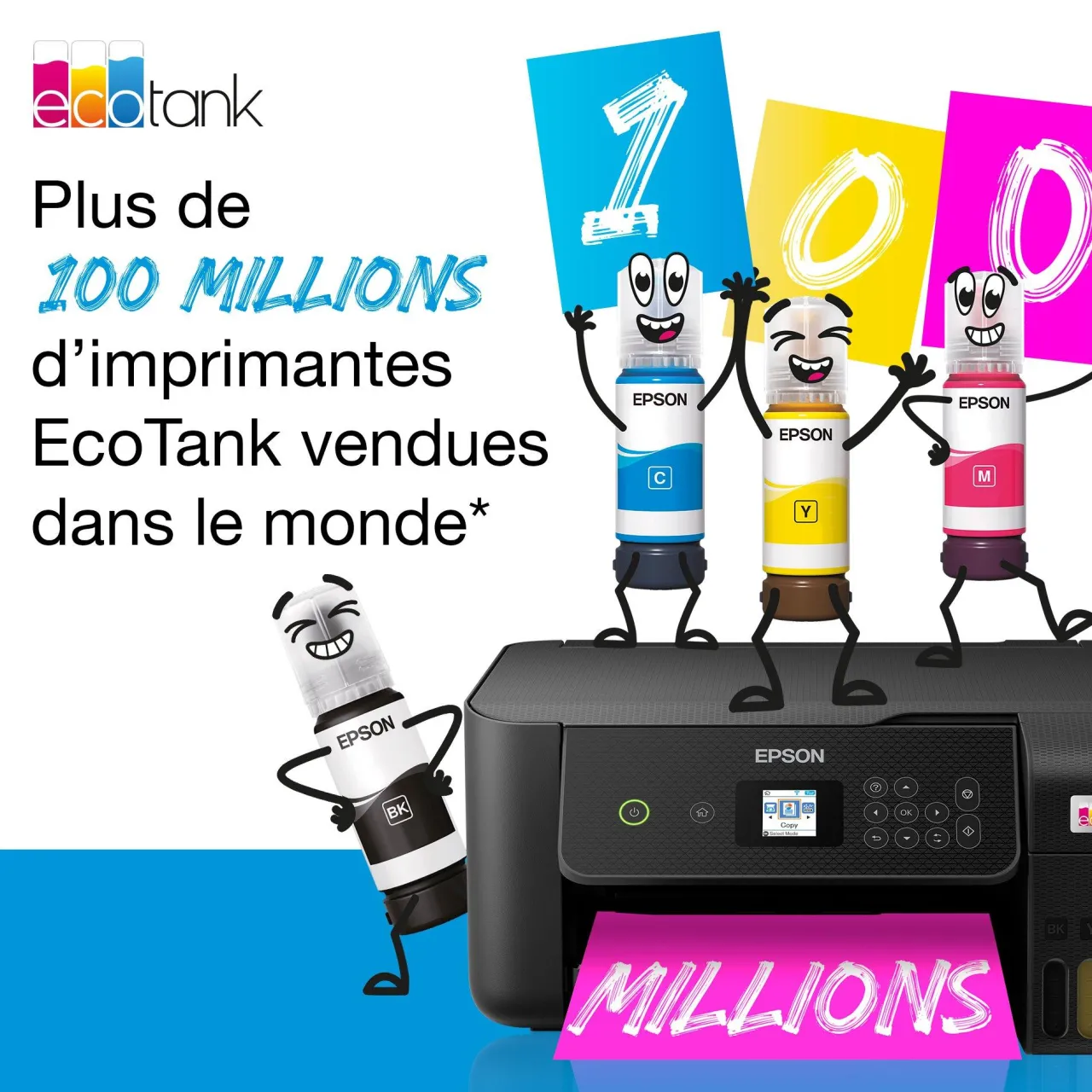 Imprimantes<Epson Imprimante multifonction A4 Wi-Fi EcoTank ET-2865 équipée de réservoirs d’encre, avec jusqu’à 3 ans d’encre inclus