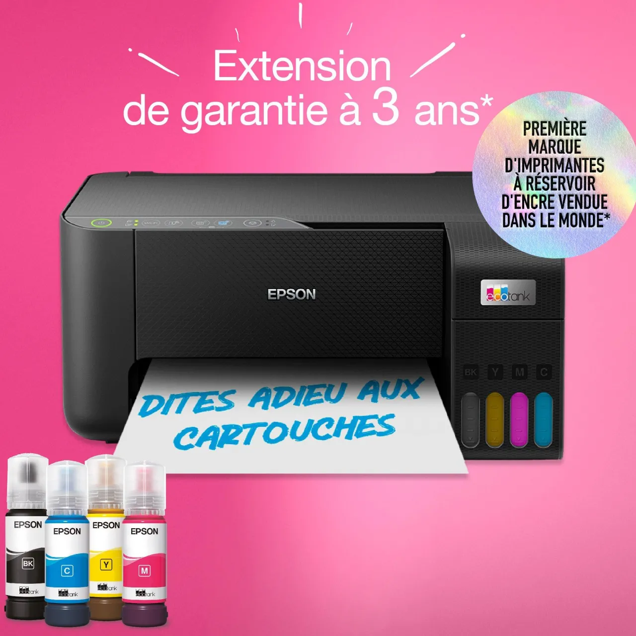 Imprimantes<Epson Imprimante multifonction A4 Wi-Fi EcoTank ET-2865 équipée de réservoirs d’encre, avec jusqu’à 3 ans d’encre inclus