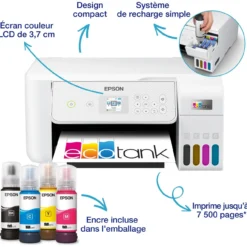 Imprimantes<Epson Imprimante multifonction A4 Wi-Fi EcoTank ET-2876 équipée de réservoirs d’encre, avec jusqu’à 3 ans d’encre inclus
