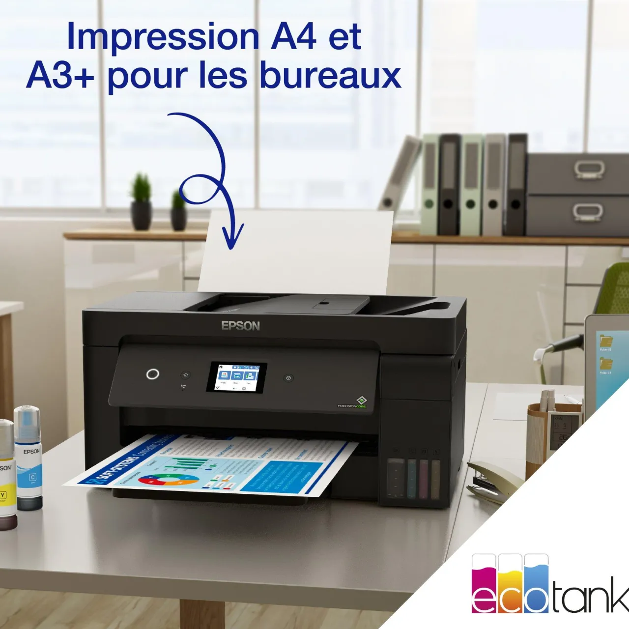 Imprimantes<Epson Imprimante multifonction A3+ Wi-Fi EcoTank ET-15000 équipée de réservoirs d’encre, avec jusqu’à 3 ans d’encre inclus