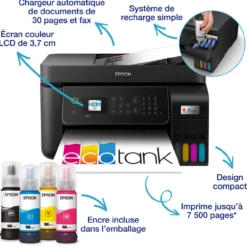 Imprimantes<Epson Imprimante multifonction A4 Wi-Fi EcoTank ET-4800 équipée de réservoirs d’encre, avec jusqu’à 3 ans d’encre inclus