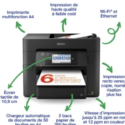 Imprimantes<Epson Imprimante multifonction Jet d’Encre A4 WorkForce WF-4830DTWF
