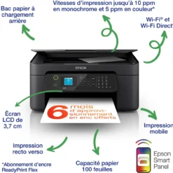 Imprimantes<Epson Imprimante multifonction Jet d’Encre A4 WorkForce WF-2910DWF