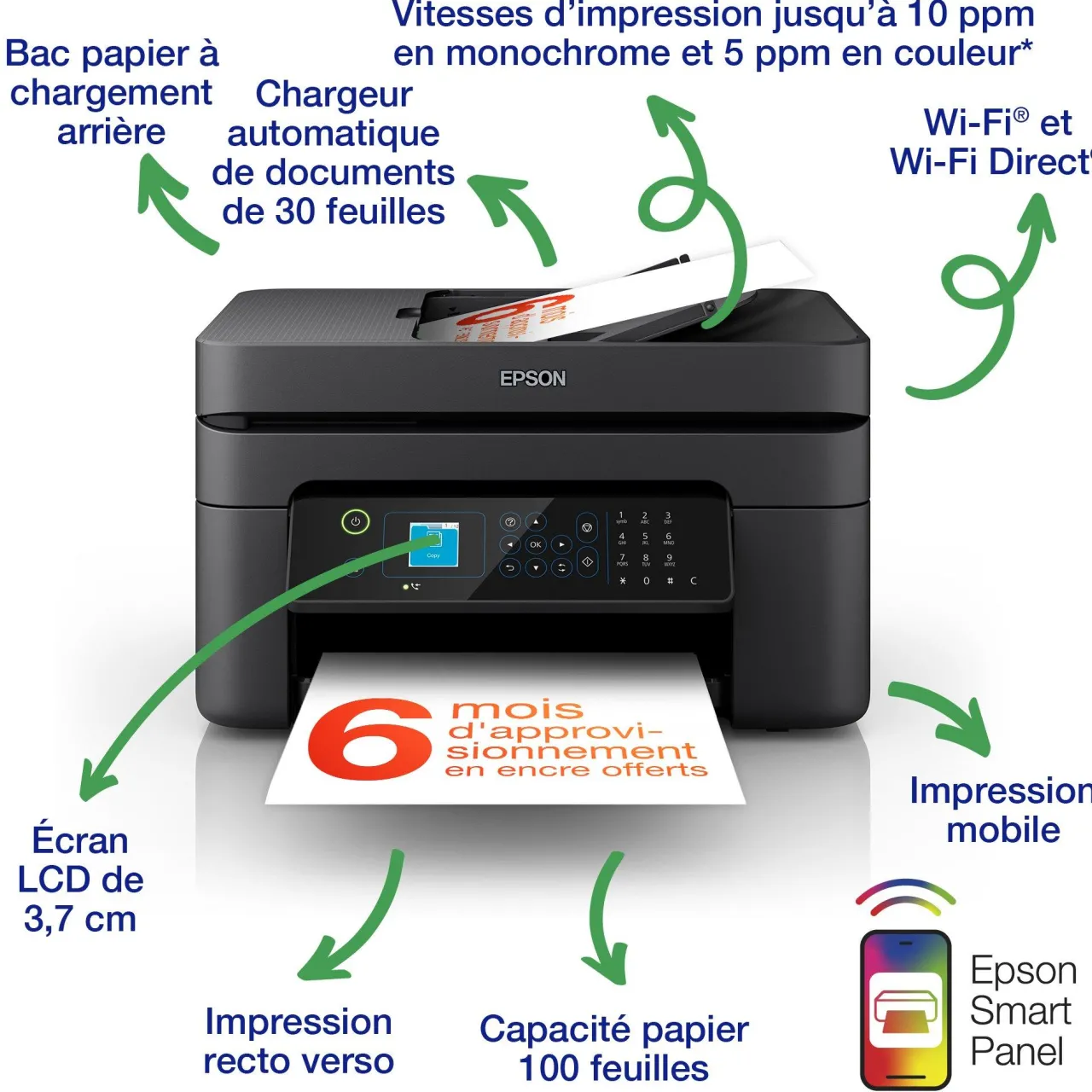 Imprimantes<Epson Imprimante multifonction Jet d’Encre A4 WorkForce WF-2935DWF