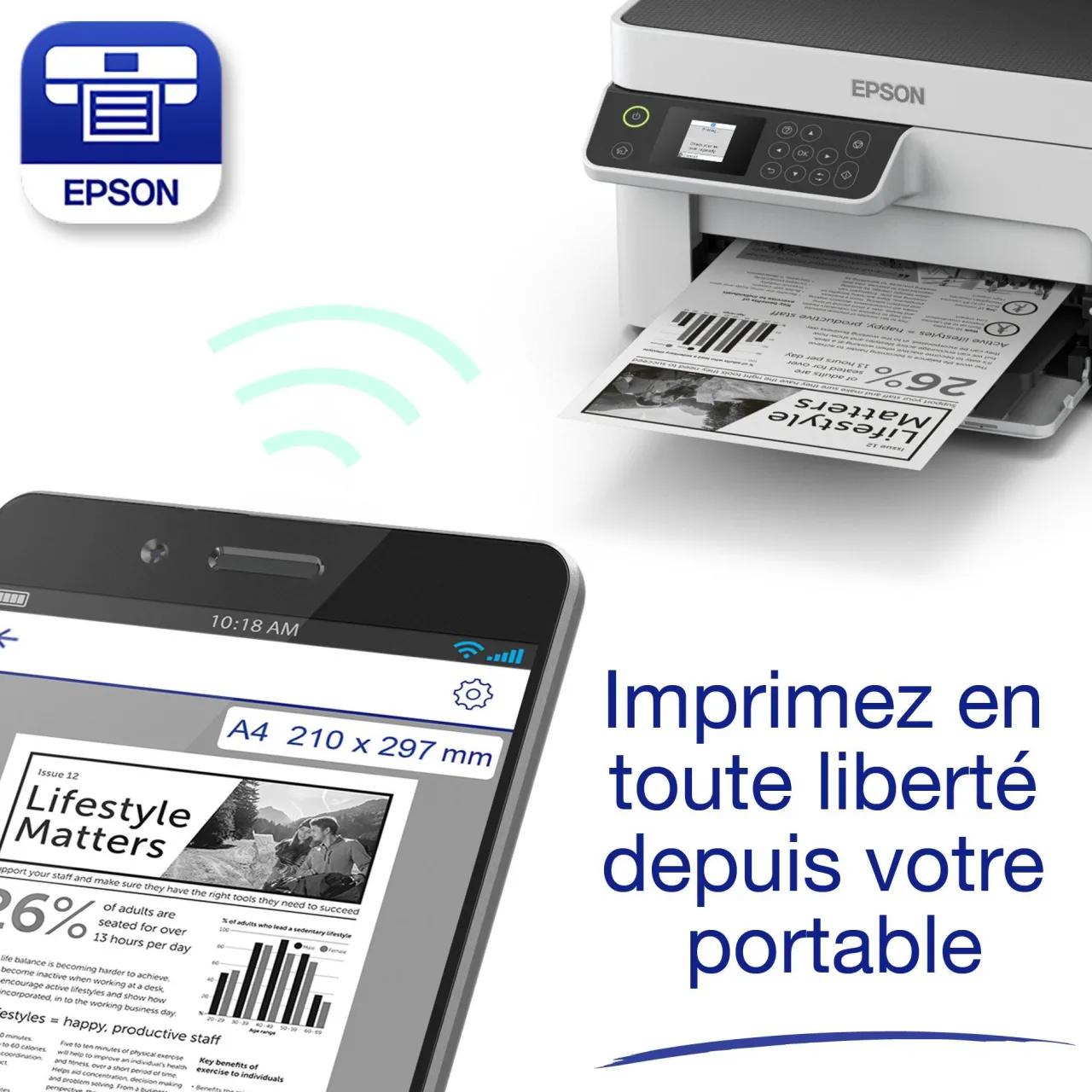 Imprimantes<Epson Imprimante multifonction monochrome A4 EcoTank ET-M2120 avec réservoir d’encre et Wi-Fi