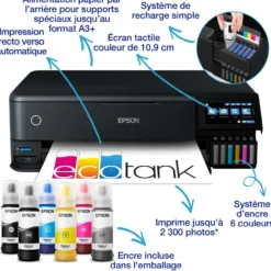 Imprimantes<Epson Imprimante photo A3+ EcoTank ET-8550 avec réservoirs d’encre et Wi-Fi