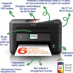 Imprimantes<Epson Imprimantte multifonction Jet d’Encre A4 WorkForce WF-2960DWF