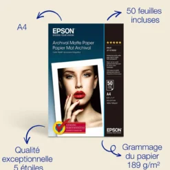 Papier<Epson Papier photo A4 mat Archival 189 g/m2, 50 feuilles