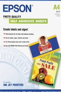 Papier<Epson Photo Quality Ink Jet Paper self-adhesive, DIN A4, 167g/m2, 10 Sheets